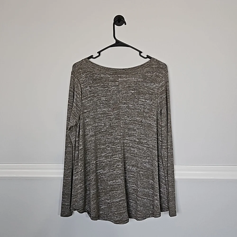 Aerie Long Sleeve Tight Knit Flowy V-neck Top Heather Green XS - Picture 6 of 13